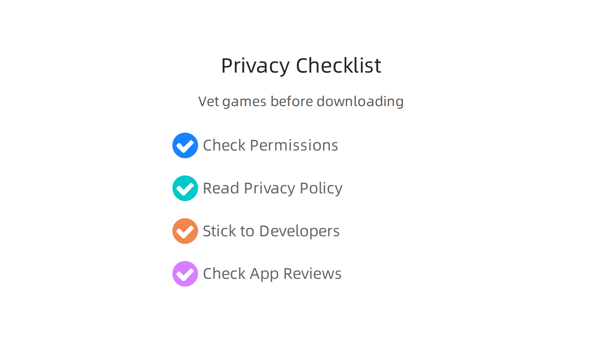 An infographic outlining key steps to evaluate mobile games for privacy and security before downloading.