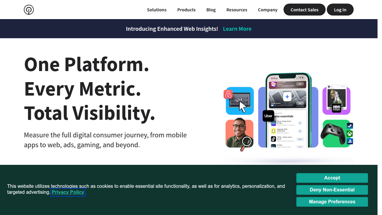 A screenshot of Sensor Tower's website, a leading platform for mobile app data and insights.