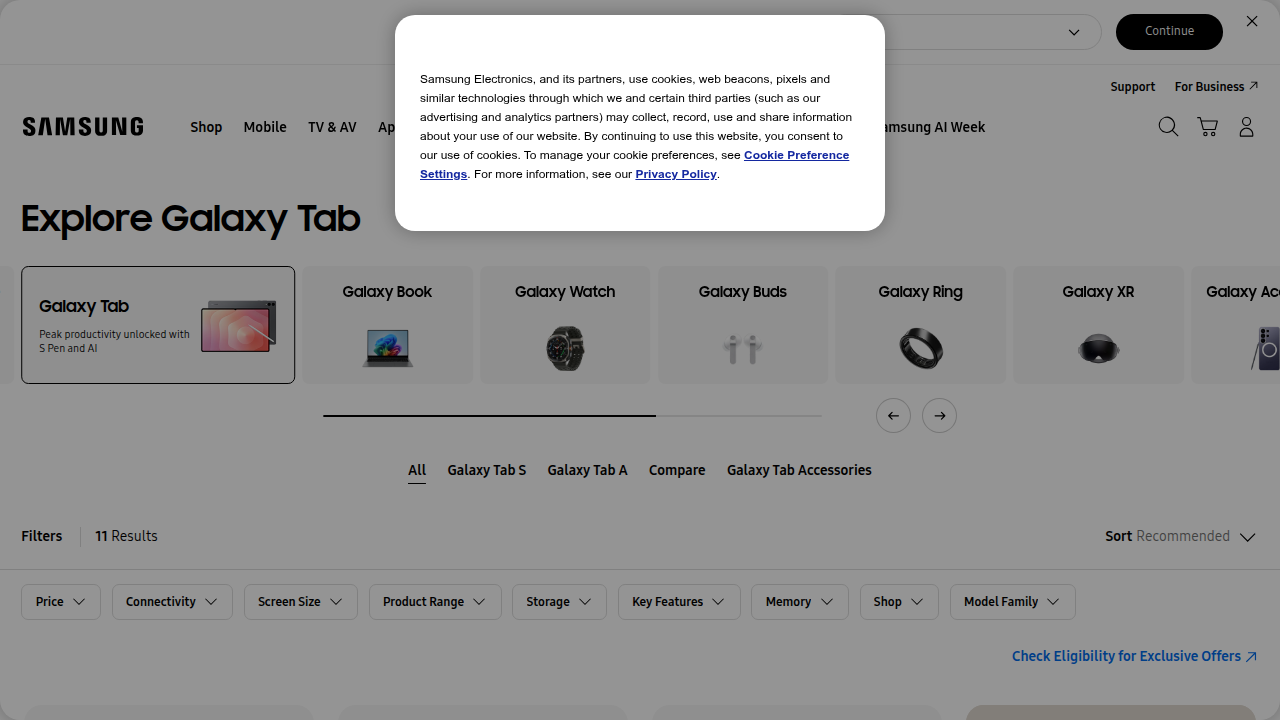 Explore the full range of Samsung tablets available on the official USA shop website.
