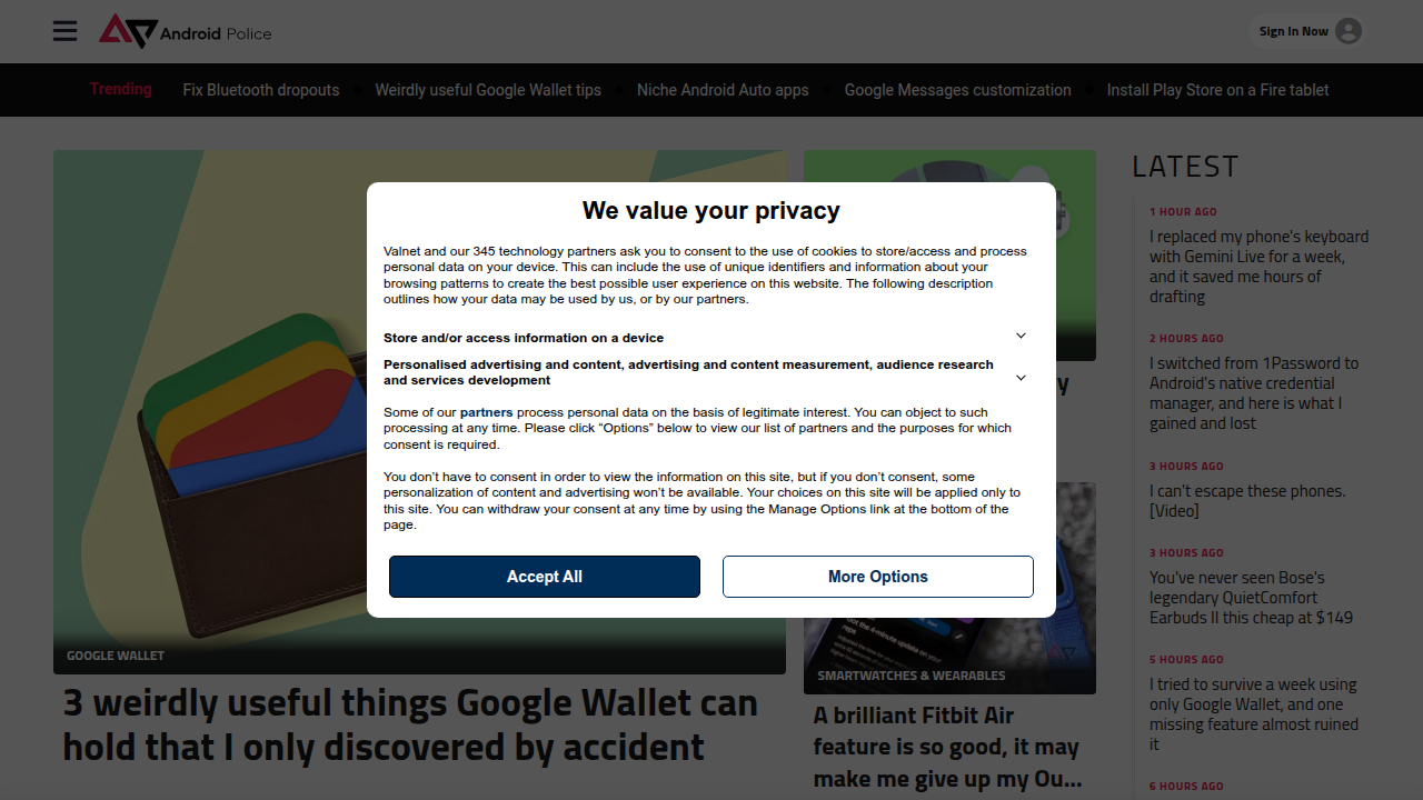A screenshot of the Android Police website, known for its in-depth guides and news on Android devices and features like One UI.