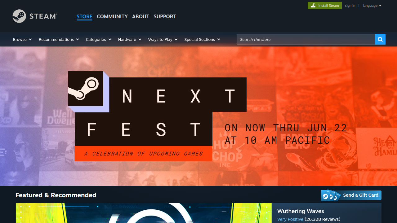 The Steam digital storefront, a primary platform for PC game purchases.