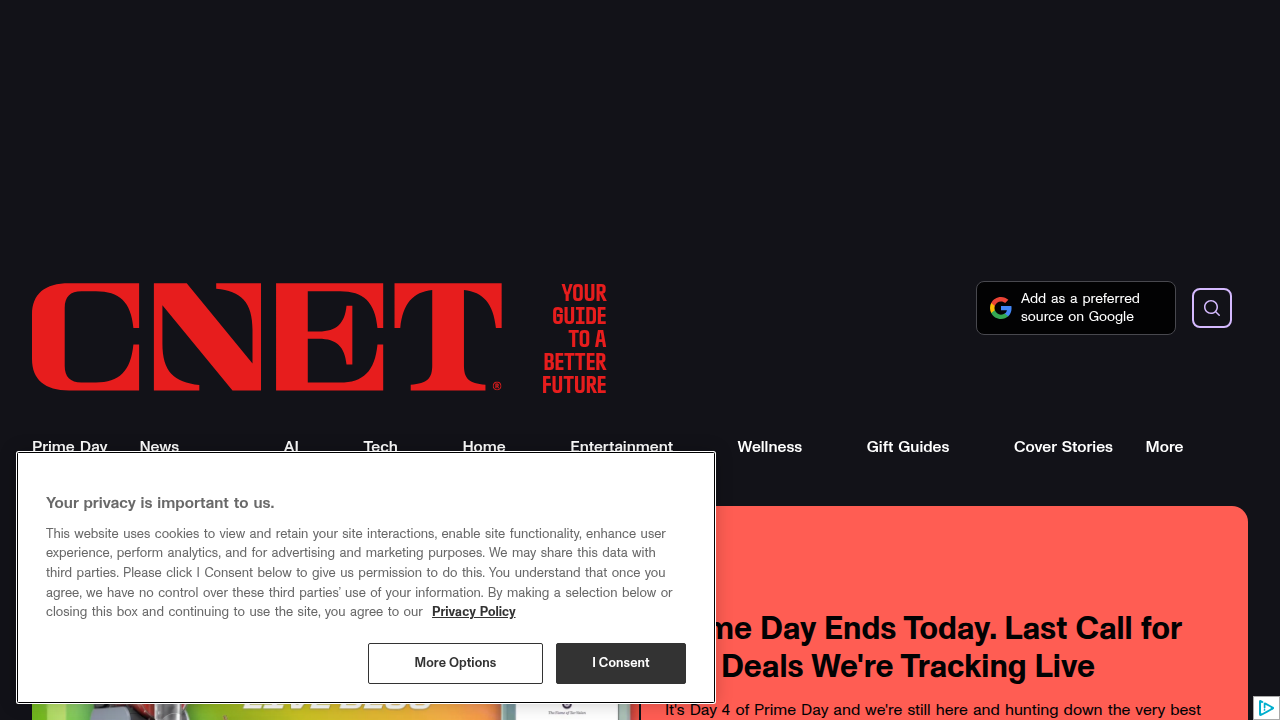 A screenshot of CNET.com, a reputable technology review website, showcasing articles on networking hardware.
