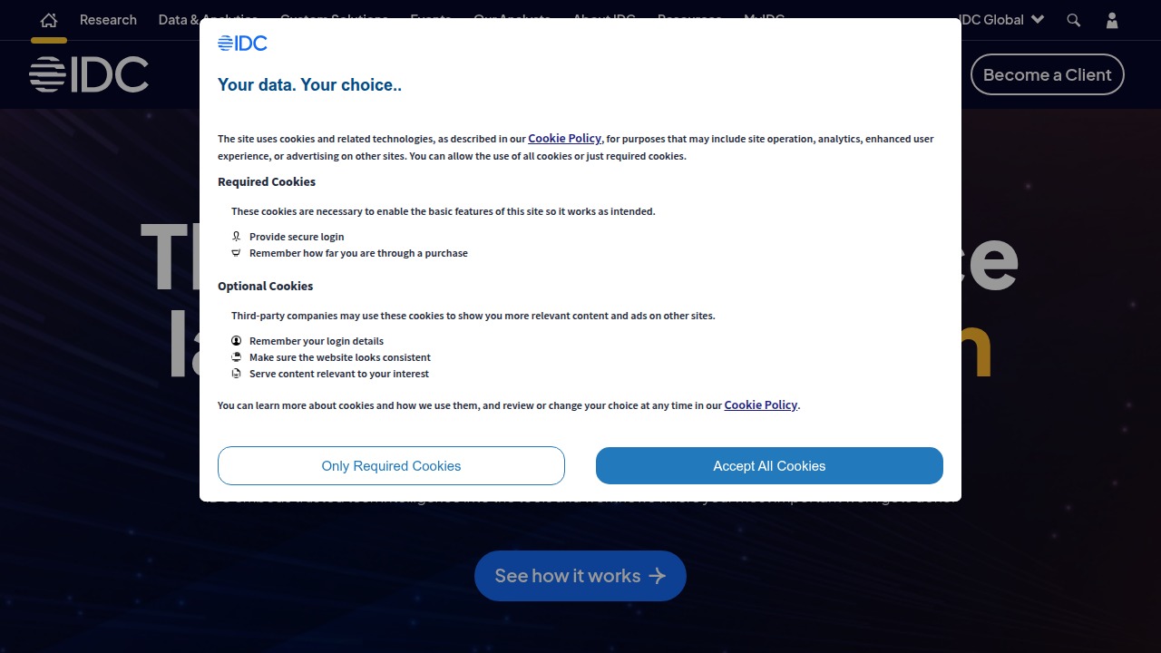 Homepage of IDC, a global provider of market intelligence, advisory services, and events for the information technology market.