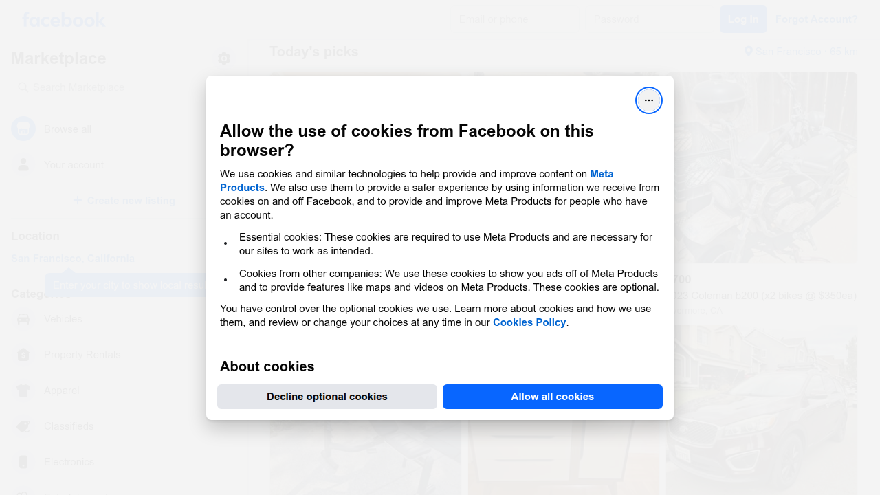 A screenshot of the Facebook Marketplace, showcasing product listings and the integrated shopping experience.