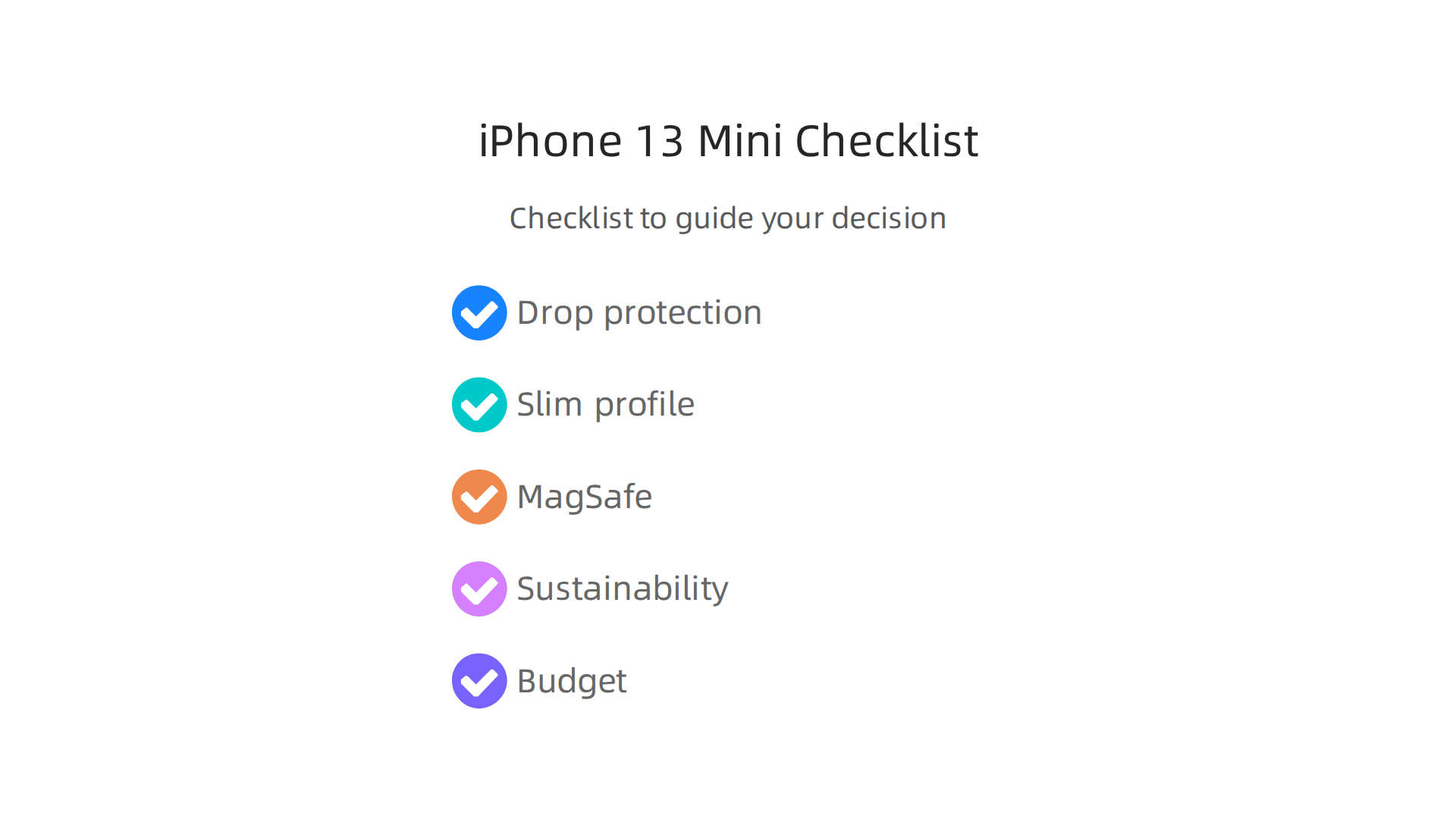 A checklist to guide your decision when choosing the best iPhone 13 mini case for your needs.