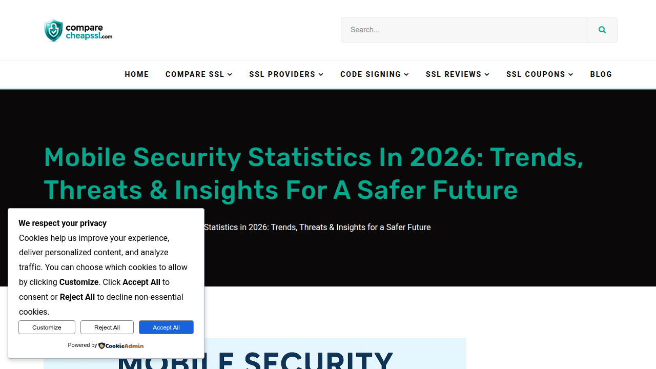 A screenshot of a blog post discussing 2026 mobile security statistics, threats, and trends, offering insights into the evolving landscape of mobile dangers.