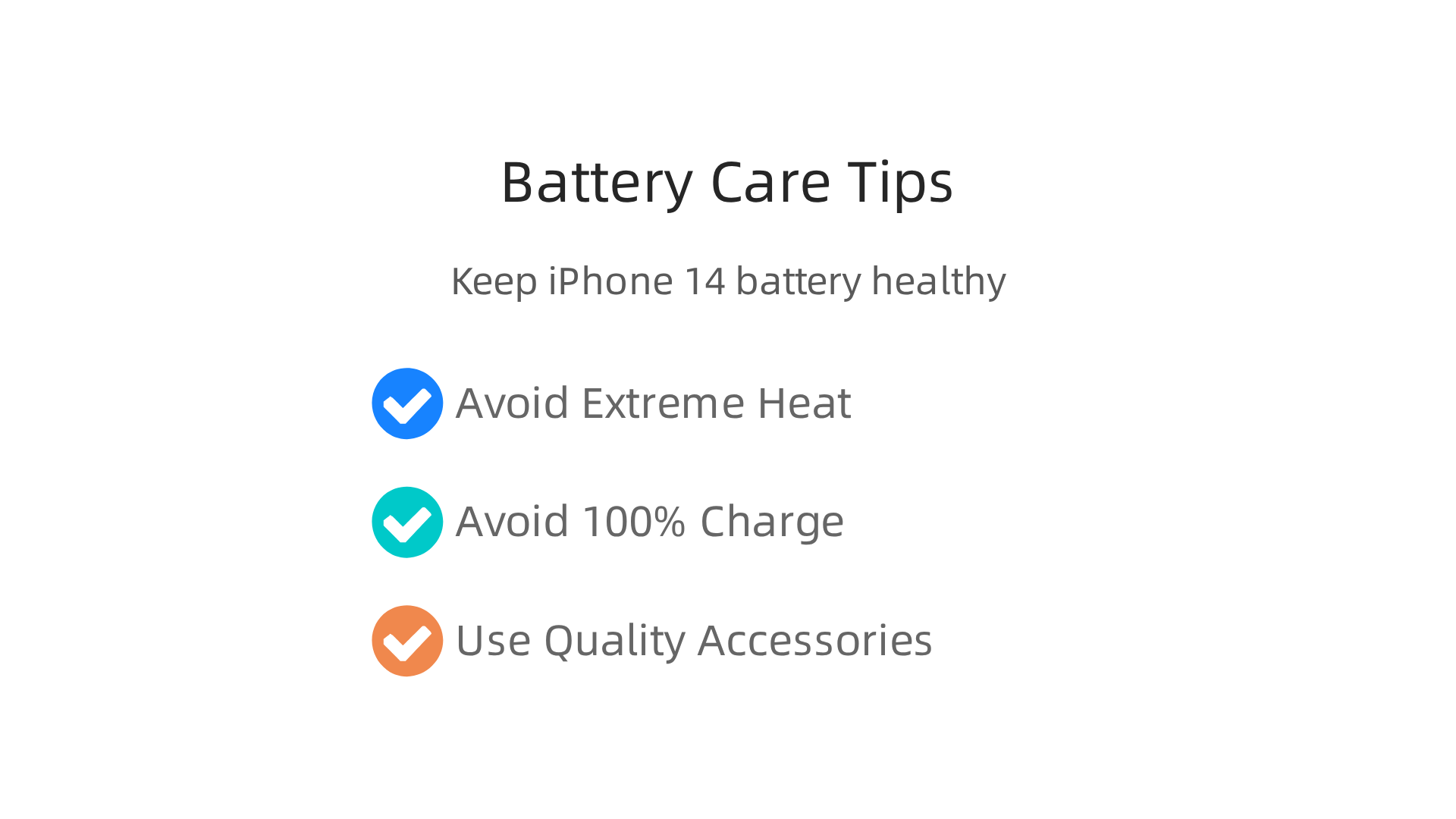 An infographic outlining essential tips for maintaining the health and longevity of your iPhone 14 battery.