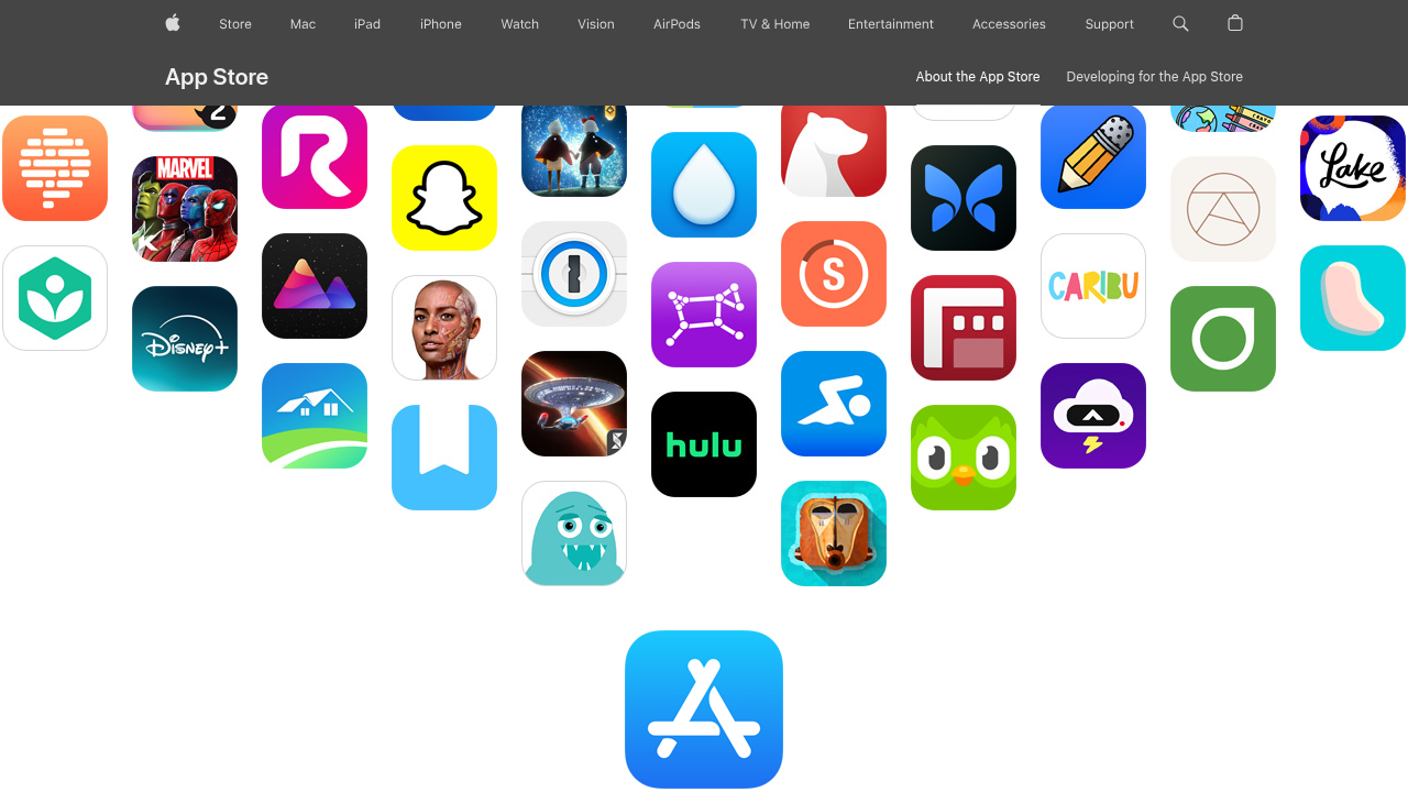 A screenshot of the Apple App Store homepage, a primary destination for discovering mobile games.