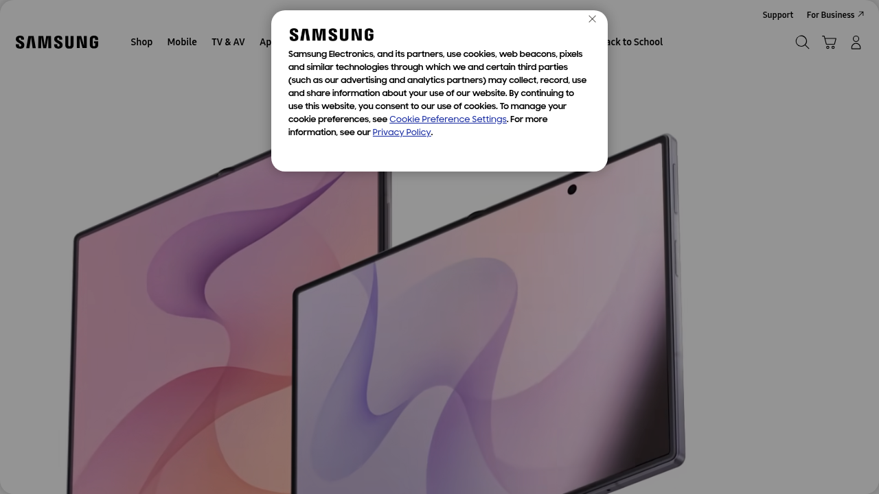 A screenshot of the official Samsung homepage, showcasing a modern interface and brand identity, relevant for device features.