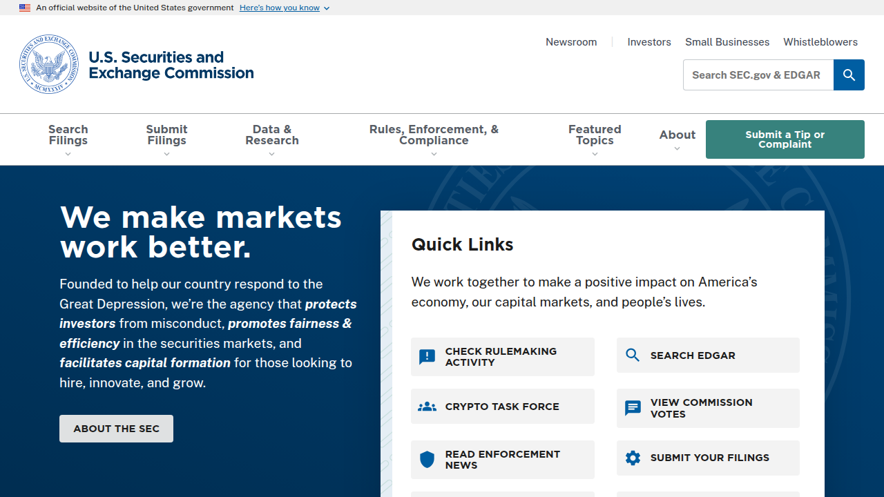The official website for the U.S. Securities and Exchange Commission, where public companies file financial disclosures.