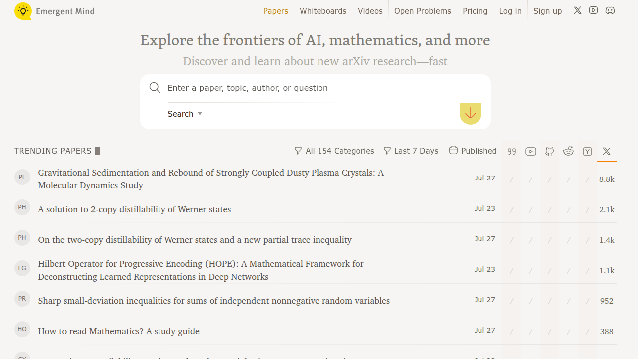 Homepage of Emergent Mind, a resource for technology selection frameworks and related topics.