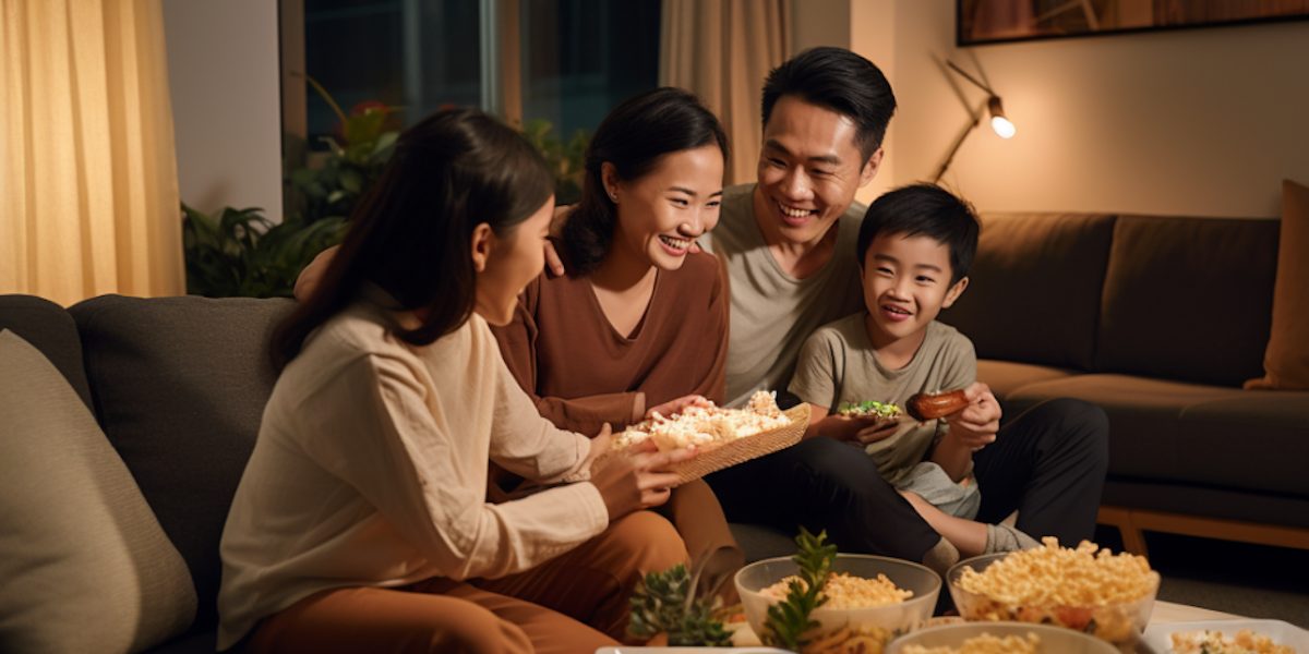 A family comfortably interacting within a modern smart home environment, showcasing the ease and convenience of integrated technology.