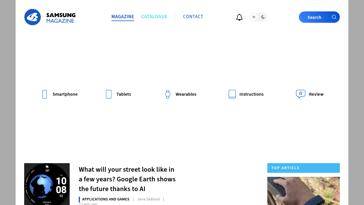 Screenshot of the Samsung Magazine EU homepage, illustrating the official source for Samsung's software update commitments.