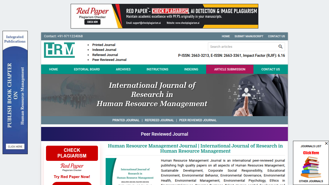 Homepage of Human Resource Journal, a publication sharing research on gamified learning's impact on foundational literacy.