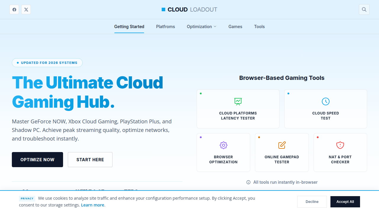 CloudLoadout's homepage, a resource for cloud gaming information, illustrating the growing trend of gaming on streaming devices.