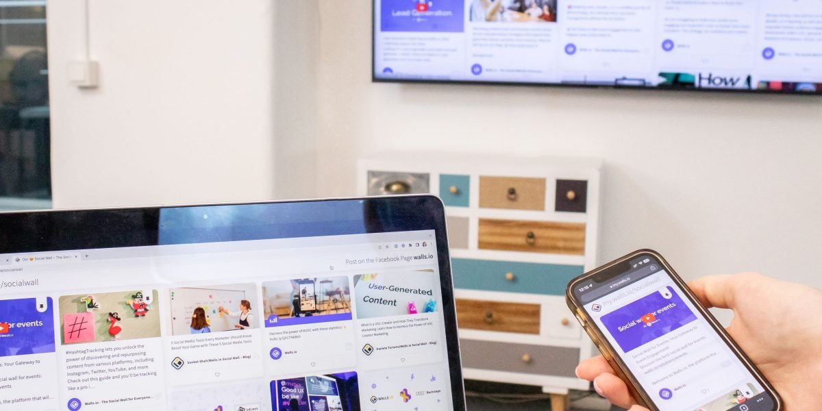 People interacting with various smart devices like phones, tablets, and watches, showcasing a connected ecosystem.