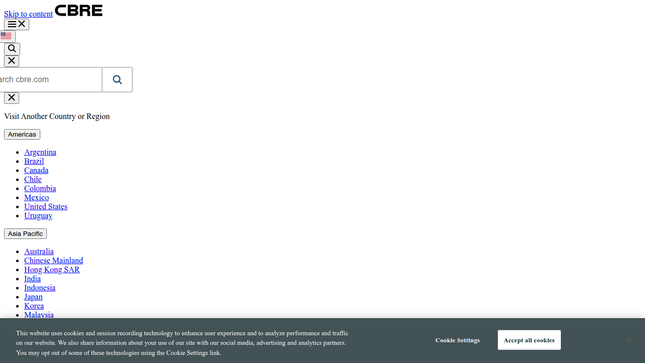 Homepage of CBRE, a global commercial real estate services and investment firm.