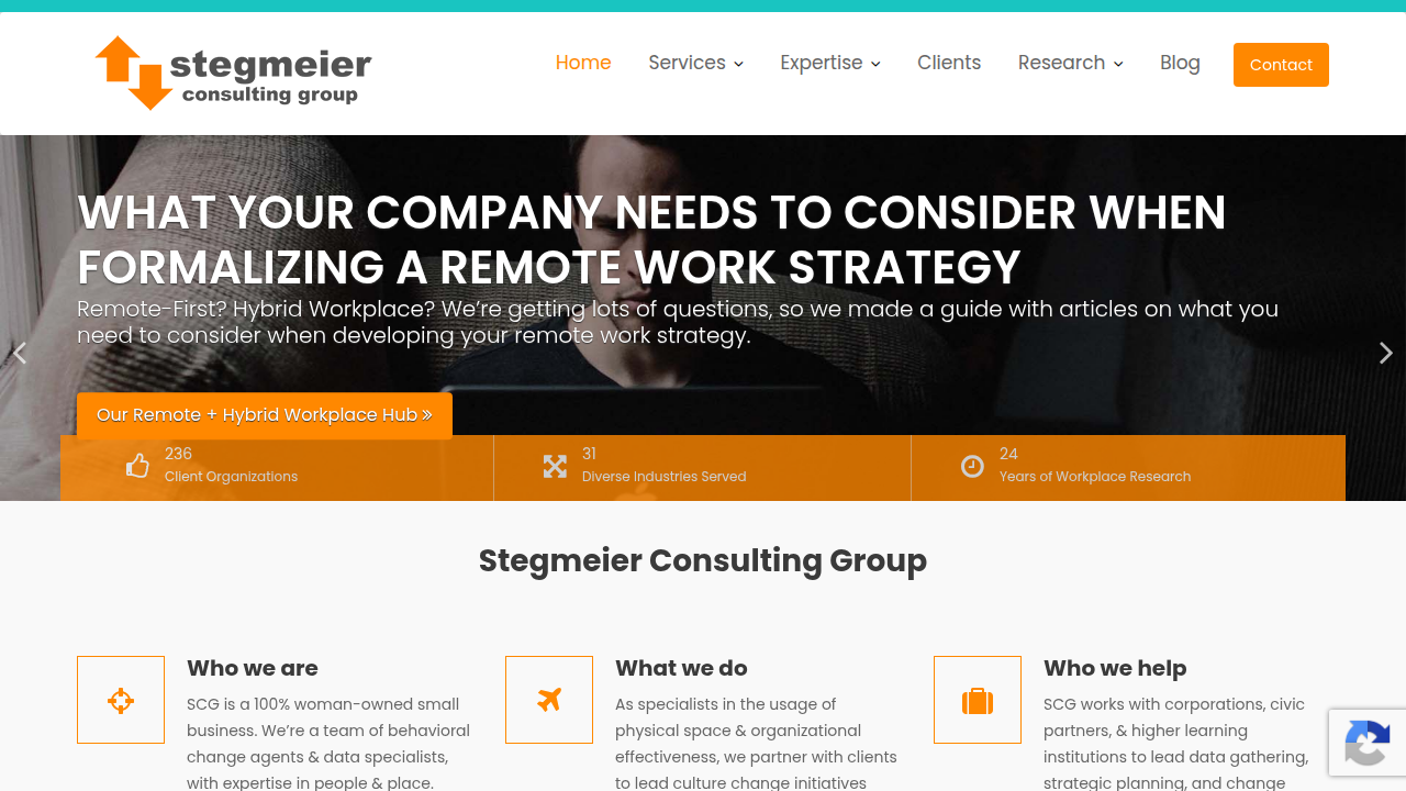 Homepage of Stegmeier Consulting Group, specialists in workplace strategy and relocation.